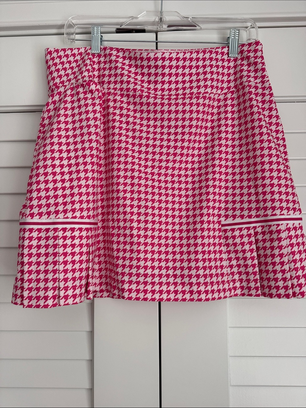 Pink Houndstooth Mini Skirt with Pleat Detail